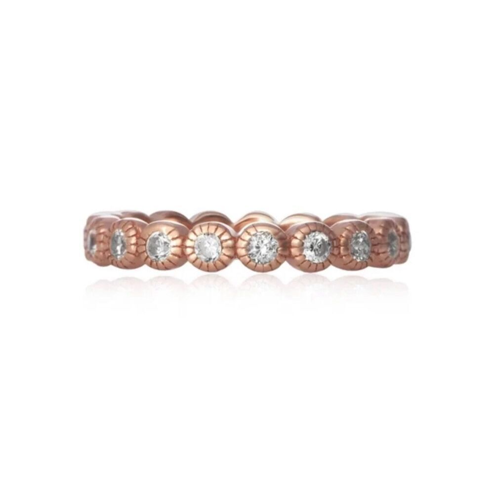 Elegant Milgrain Dot Design 18K Rose Gold over .925 SS Eternity Band Ring Sz 8
